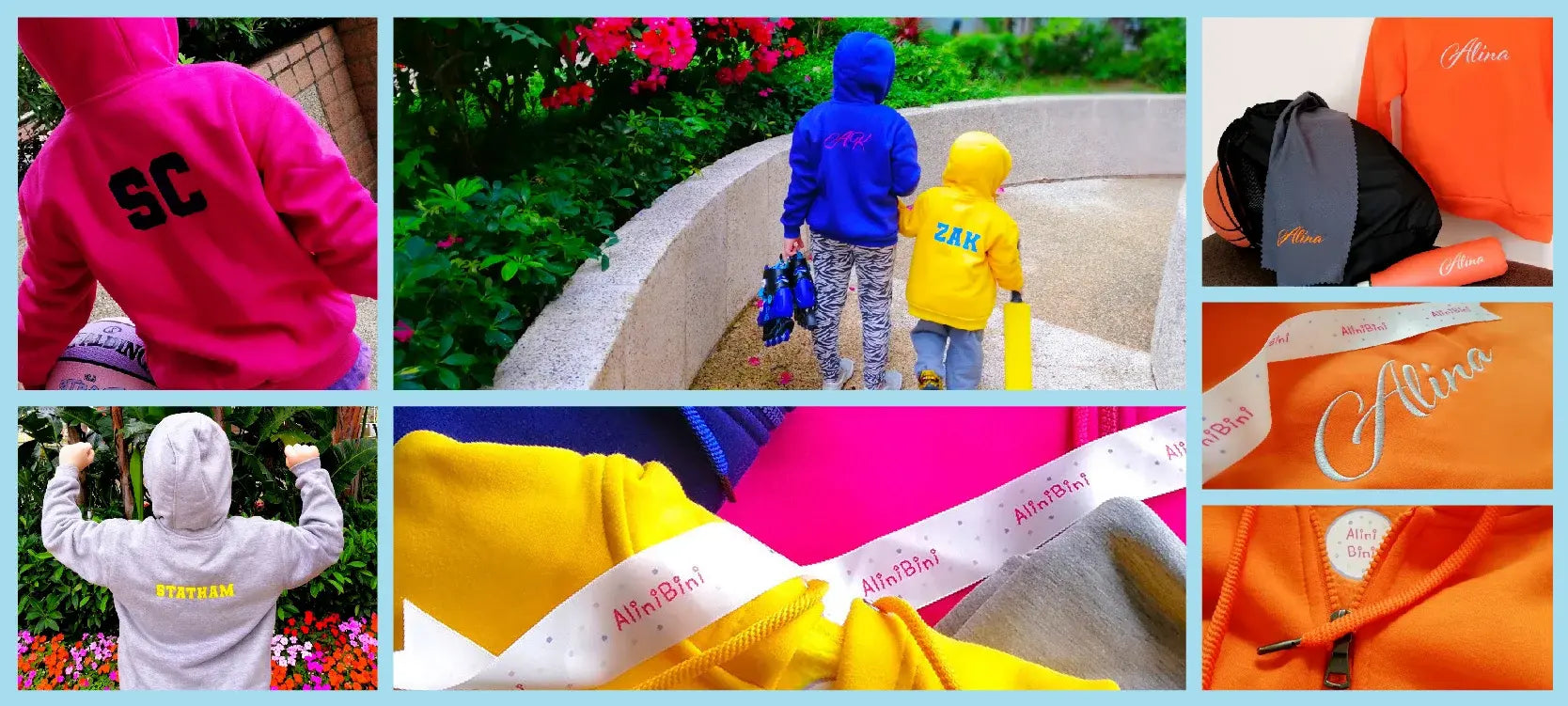 A collage of personalised Groovie-Hoodies, in different settings